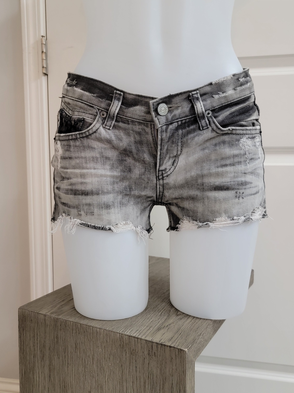 Distressed Grey Denim Women's Shorts
